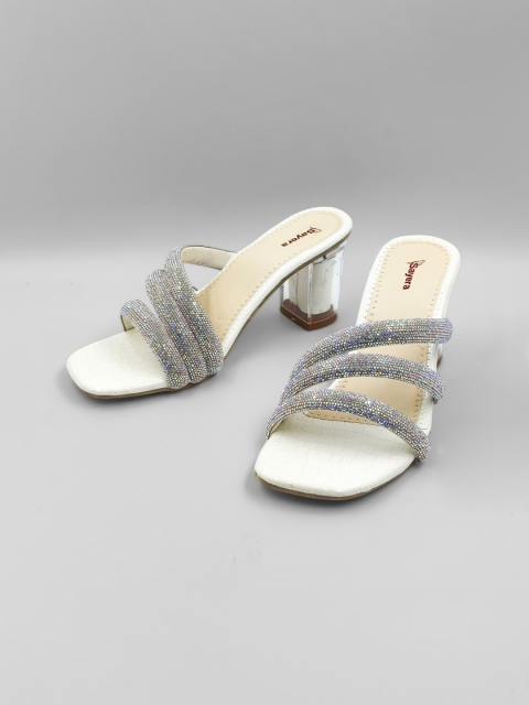 

Sayera White Textured Party Block Sandals