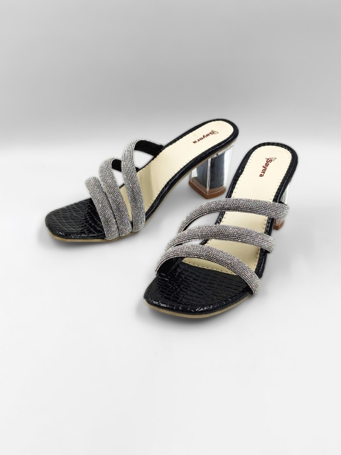 

Sayera Black Embellished Party Block Mules