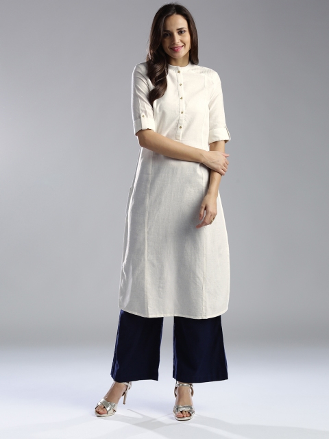 

W Women Off-White Solid Straight Kurta