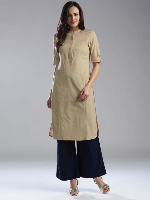 

W Women Beige Solid Straight Kurta