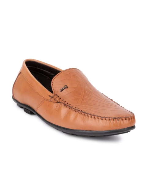 

One8 Men Tan Textured Leather Formal Slip-On Shoes