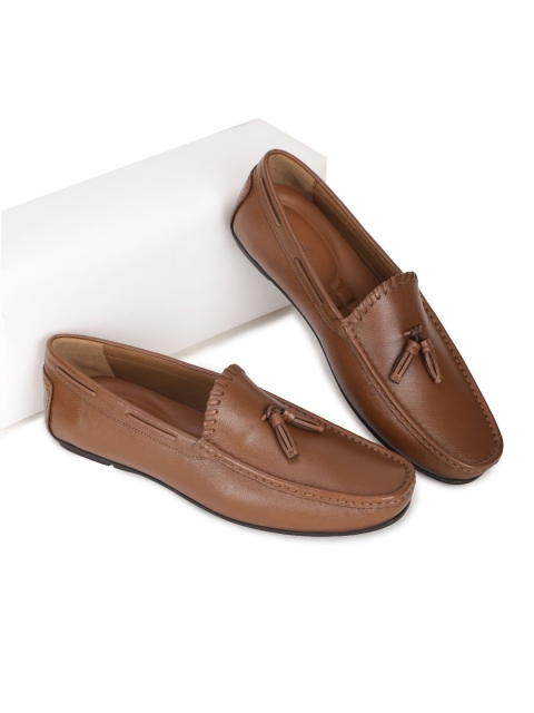 

One8 Men Tan Brown Textured Leather Formal Loafers