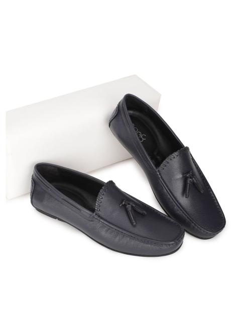 

One8 Men Navy Blue Solid Leather Formal Loafers
