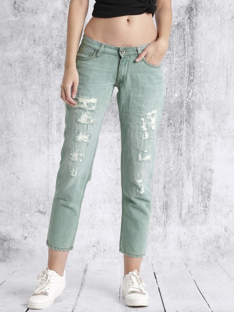 

Roadster Women Green Boyfriend Fit Mid-Rise Mildly Distressed Jeans