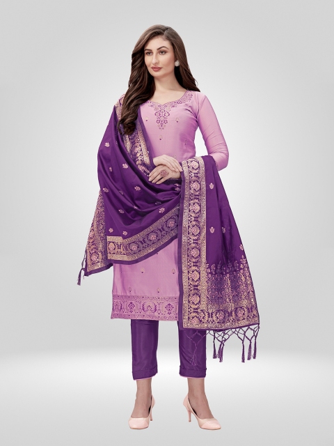 

Nivah Fashion Pink & Purple Embroidered Unstitched Dress Material