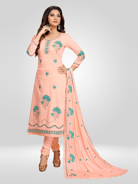 

Nivah Fashion Orange & Blue Embroidered Pure Cotton Unstitched Dress Material