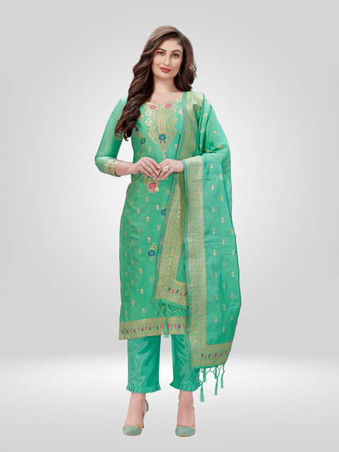 

Nivah Fashion Green & Gold-Toned Embroidered Unstitched Dress Material