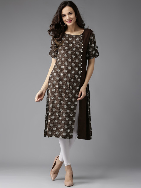 

HERE&NOW Women Coffee Brown Printed A-Line Kurta