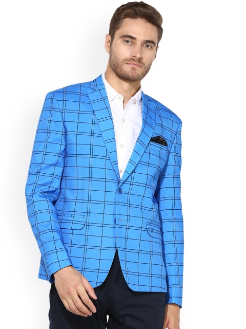 

hangup trend Men Blue Checked Single Breasted Blazer