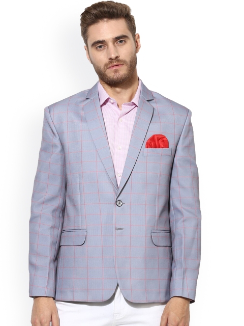 

hangup trend Men Grey & Red Regular Fit Checked Single Breasted Casual Blazer