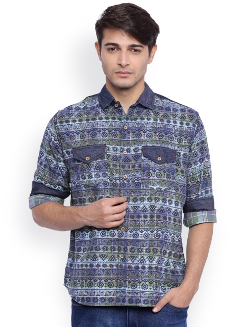 

DEEZENO Men Blue & Green Relaxed Fit Printed Casual Shirt