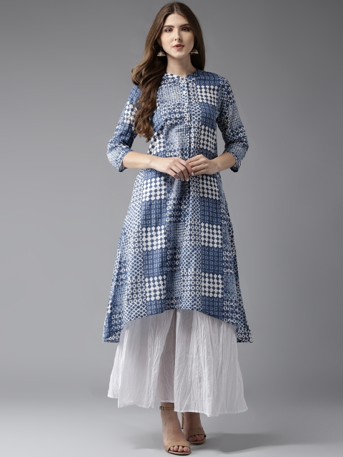 

HERE&NOW Women Blue & White Printed A-Line Kurta