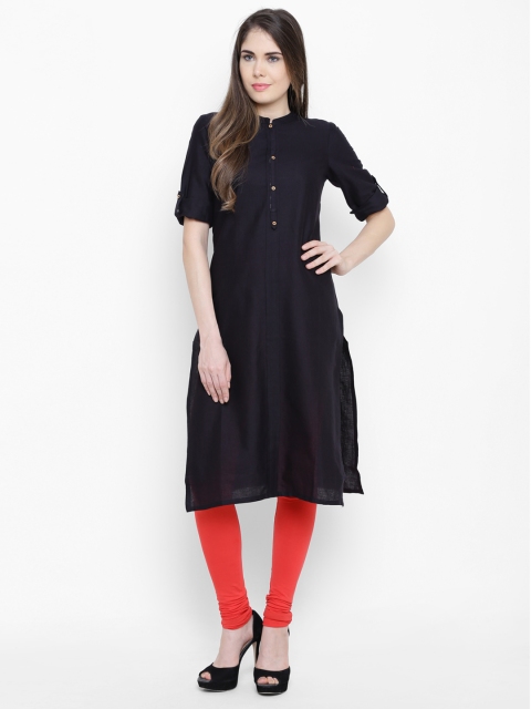 

AURELIA Women Black Solid Straight Kurta