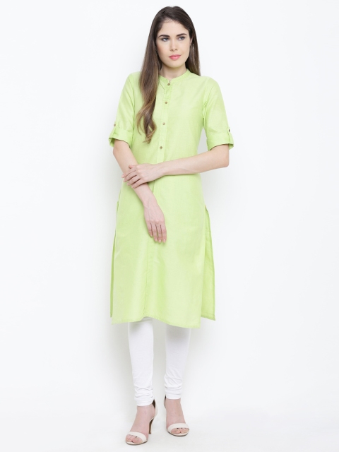 

AURELIA Women Lime Green Solid Straight Kurta
