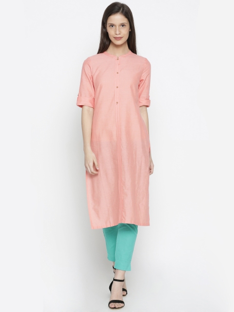

AURELIA Women Coral Orange Solid Straight Kurta