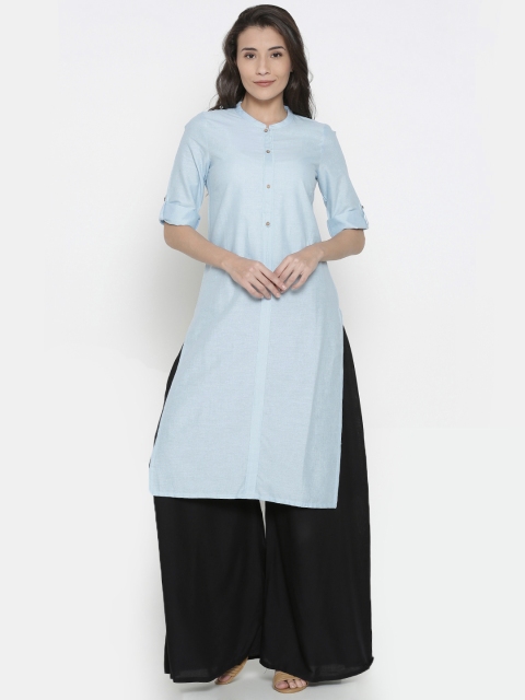 

AURELIA Women Blue Solid Straight Kurta