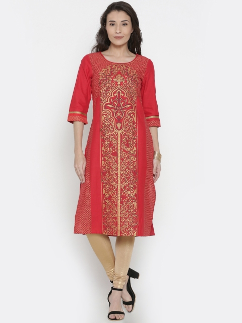 

AURELIA Women Red Printed Straight Kurta