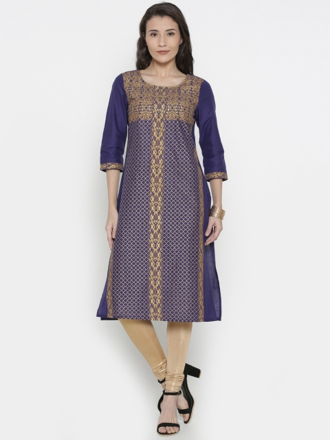 

AURELIA Women Purple & Golden Printed Straight Kurta
