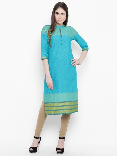 

AURELIA Women Blue Printed Straight Kurta