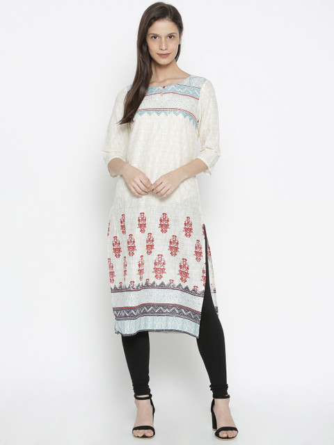

AURELIA Women Off-White Printed Straight Kurta