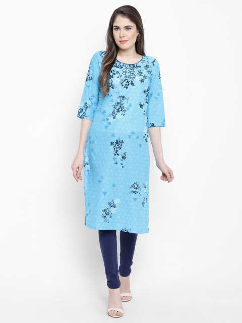 

AURELIA Women Blue Printed Straight Kurta