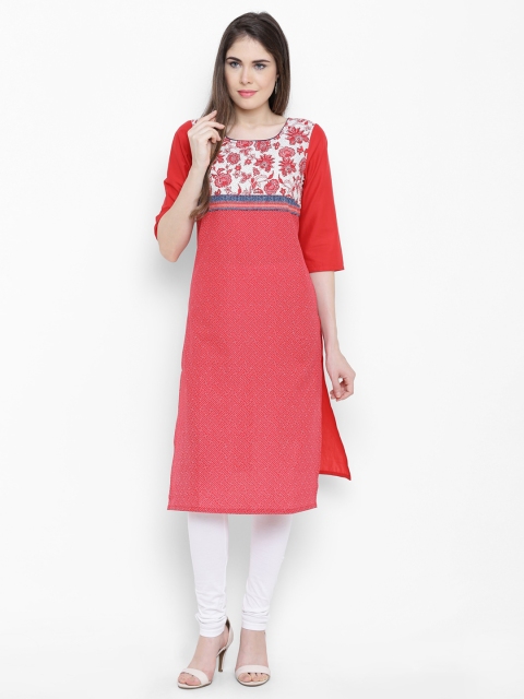 

AURELIA Women Red Printed Straight Kurta