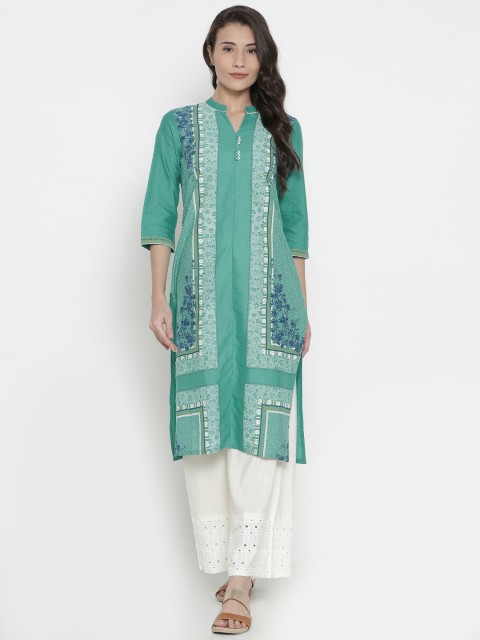 

AURELIA Women Green Printed Straight Kurta