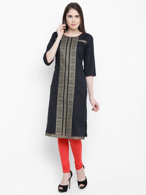 

AURELIA Women Navy Printed Straight Kurta, Navy blue