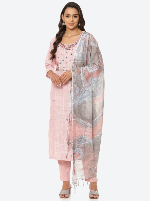 

Biba Women Embroidered Unstitched Dress Material, Pink