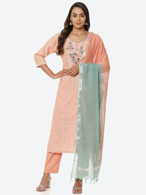 

Biba Women Embroidered Unstitched Dress Material, Peach