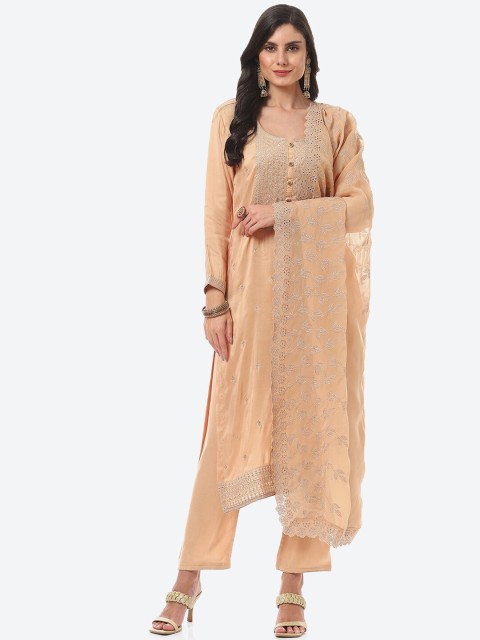 

Biba Women Embroidered Art Silk Unstitched Dress Material, Beige