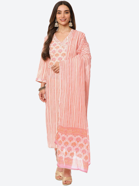 

Biba Women Printed Unstitched Dress Material, Pink