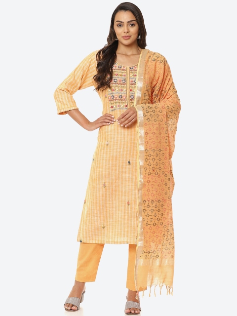 

Biba Women Embroidered Unstitched Dress Material, Mustard