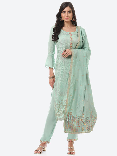 

Biba Turquoise Women Embroidered Art Silk Unstitched Dress Material, Turquoise blue
