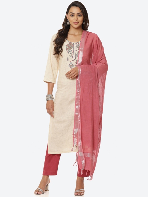 

Biba Women Embroidered Unstitched Dress Material, Off white