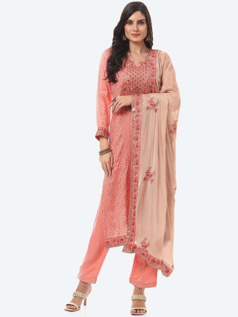 

Biba Women Embroidered Art Silk Unstitched Dress Material, Peach