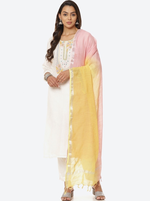

Biba Women Embroidered Linen Unstitched Linen Dress Material, White