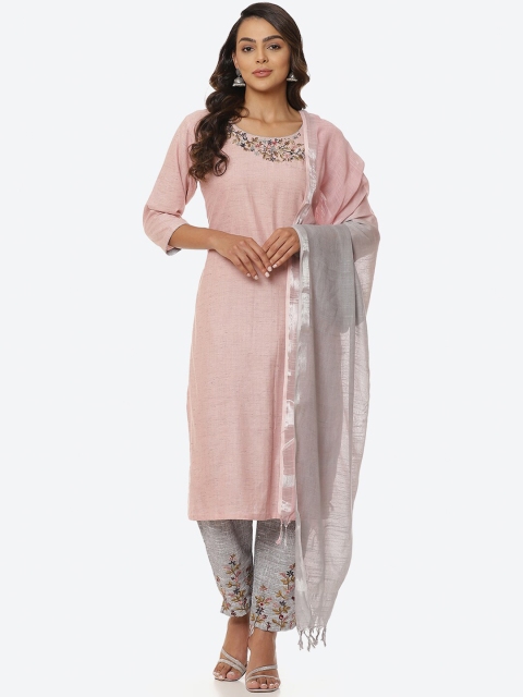 

Biba Women Embroidered Unstitched Dress Material, Pink