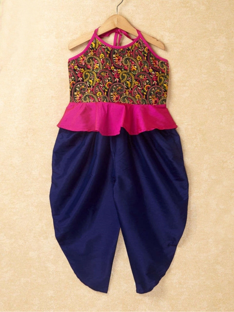 

The Magic Wand Girls Paisley Embroidered Kurti with Dhoti Pants, Navy blue