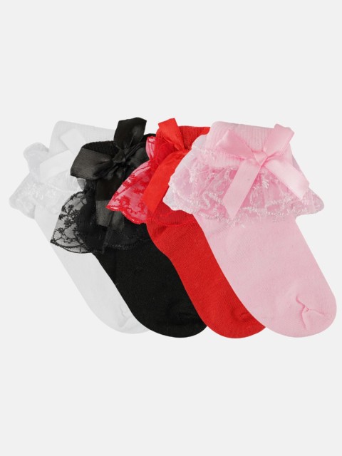 

N2S NEXT2SKIN Girls Pack of 4 Assorted Cotton Ankle-Length Socks, White