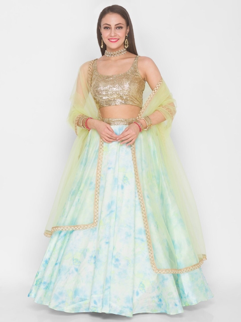 

6Y COLLECTIVE Blue & Green Semi-Stitched Lehenga & Unstitched Blouse With Dupatta