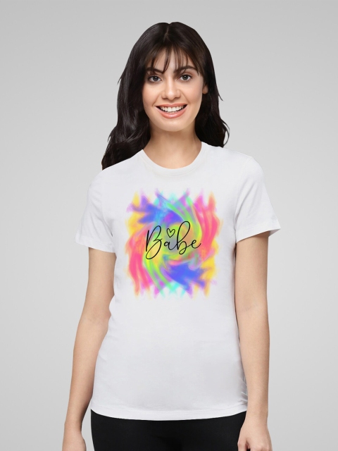 

Pootlu Women White Typography Printed Cotton T-shirt