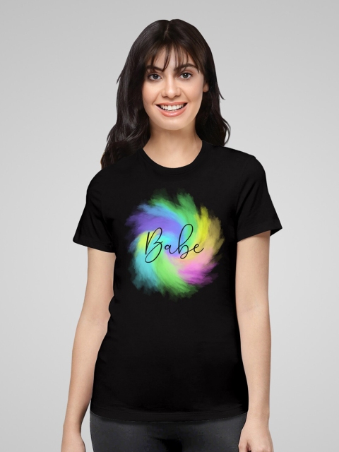 

Pootlu Women Black Typography Printed Cotton T-shirt