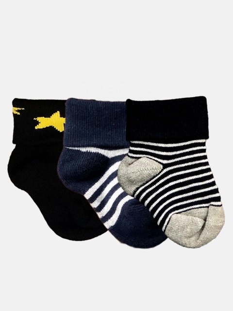 

N2S NEXT2SKIN Infant Girls Pack of 3 Patterned Cotton Ankle-Length Socks, Black