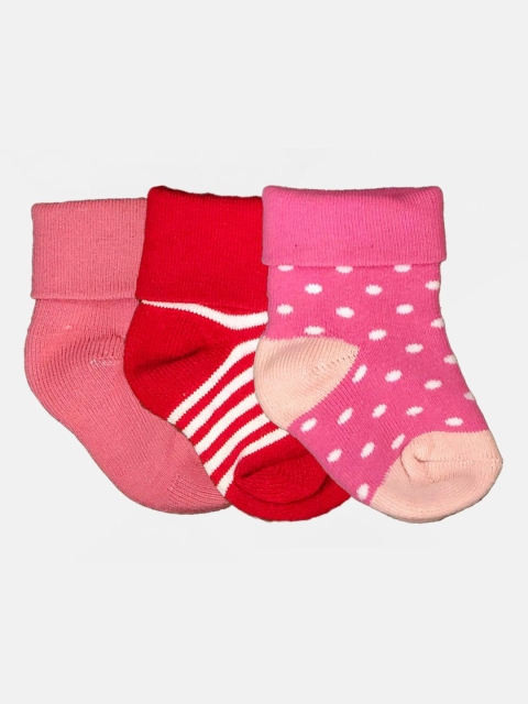 

N2S NEXT2SKIN Infant Girls Pack Of 3 Patterned Cotton Ankle-Length Socks, Peach