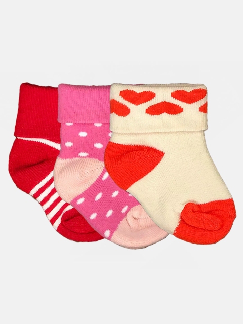 

N2S NEXT2SKIN Infant Girls Pack Of 3 Patterned Cotton Ankle-Length Socks, Red
