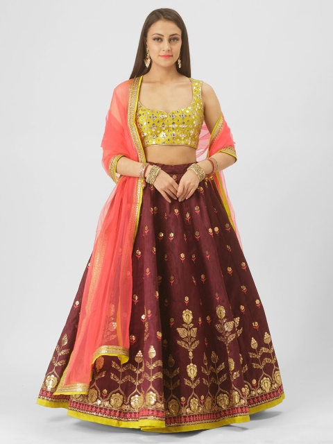 

6Y COLLECTIVE Women Embroidered Semi-Stitched Lehenga & Unstitched Blouse With Dupatta, Purple