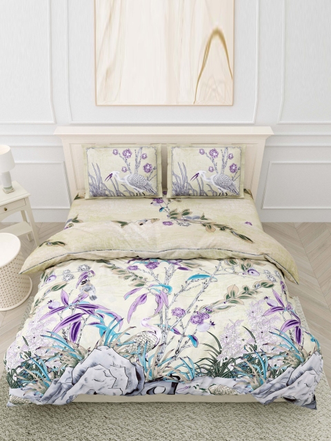 

EasyGoods Mustard & Purple 320 TC Floral Cotton King Bedsheet with 2 Pillow Covers