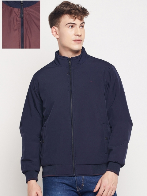 

Okane Men Navy Blue Brown Reversible Bomber Jacket
