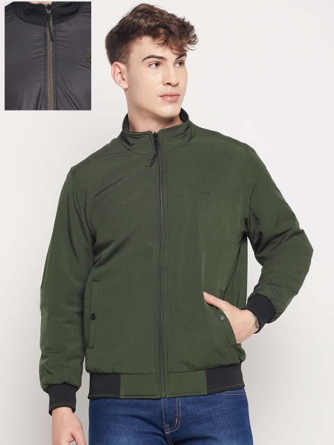 

Okane Men Olive Green Solid Reversible Bomber Jacket